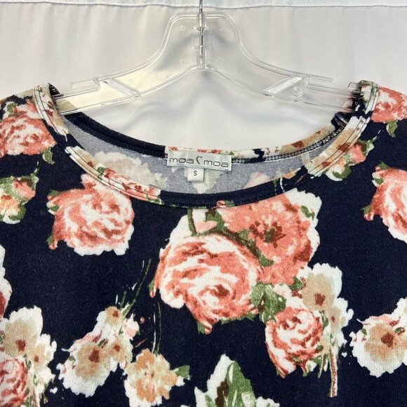 Moa Moa Womens Hi Lo Top Multicolor Floral Long Sleeve Pleated Chiffon Back S - Picture 3 of 9